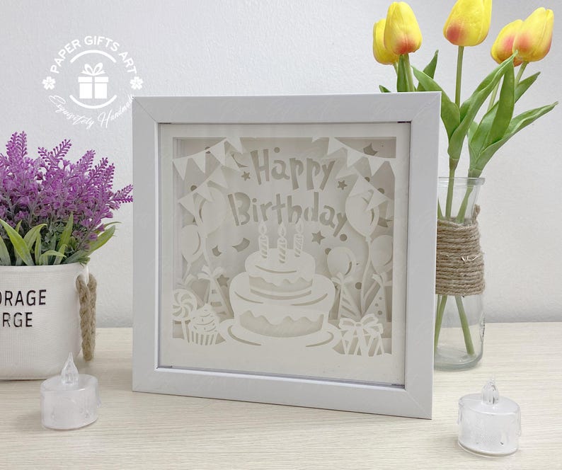 Happy Birthday Shadow Box SVG Template- Paper Cut Lightbox - 3dcutting ...