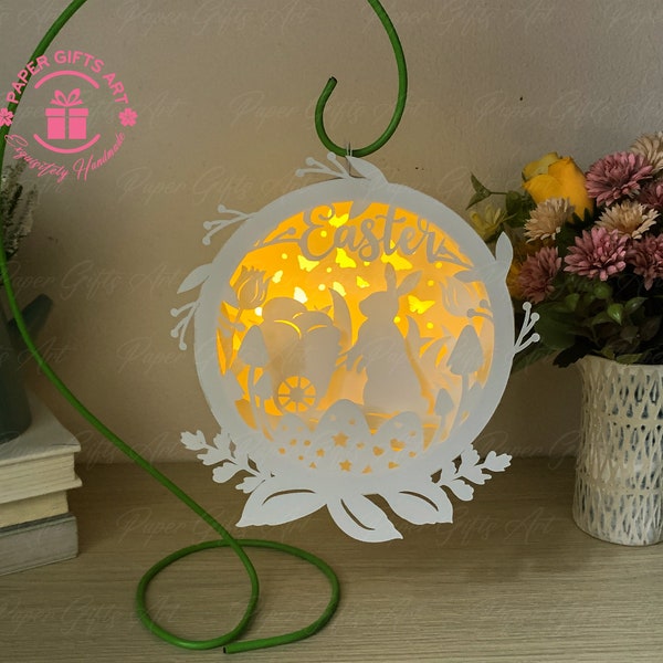 Hanger Lanterns Easter Egg Cart SVG Files - Easter Bunny Eggs Shadow Box SVG - Easter Paper Cut Template SVG (16x16cm)