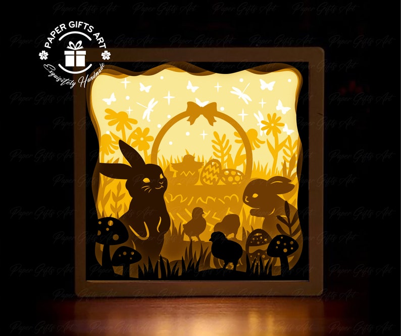 Easter Bunny Eggs Shadow Box [8x8 Inches] - 3D Paper Cut Light Box ...
