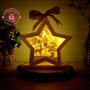 Stella Babbo Natale Renna carta tagliata ,SVG Paper Cut Star Template per Buon Natale Decorazione, Luci di carta fai da te, 3d Popup Card svg