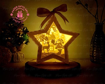 Star Santa Claus Rendier papier knippen, SVG Paper Cut Star Template voor Merry Christmas Decoration, DIY Paper Lights, 3d Popup Card svg
