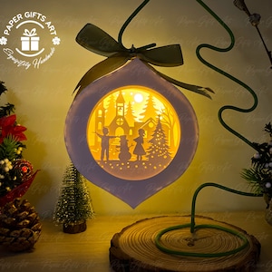 Lanterna di carta Arabesque Christmas House - Decorazioni fai da te in carta tagliata Shadow Box - File SVG di Buon Natale - Natale fai da te
