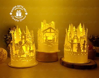 Combo 3 SVG Christmas Lanterns, Studio Silhouette Template, Christmas Decoration Paper Lanterns - DIY Paper Cut