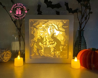 Witch Is Cooking Magic Potion 3D Shadow box Template, Halloween Paper Cut Light Box, Shadowbox, Cricut cutting files, Digital File