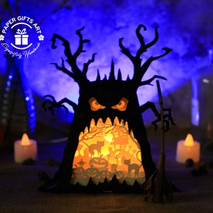 Halloween Ghost Tree Black Cat Pumpkin Shadow Box SVG - Pumpkin Shadow Box SVG - Light Box SVG File - Paper Cutting Template