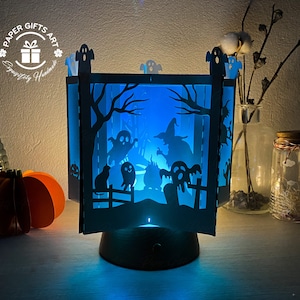 Buch Stern Laterne Halloween 1, Stern Papier Handwerk, Popup Karte 3D,handgemachte Halloween Dekoration, Scherenschnitt Halloween Hexe