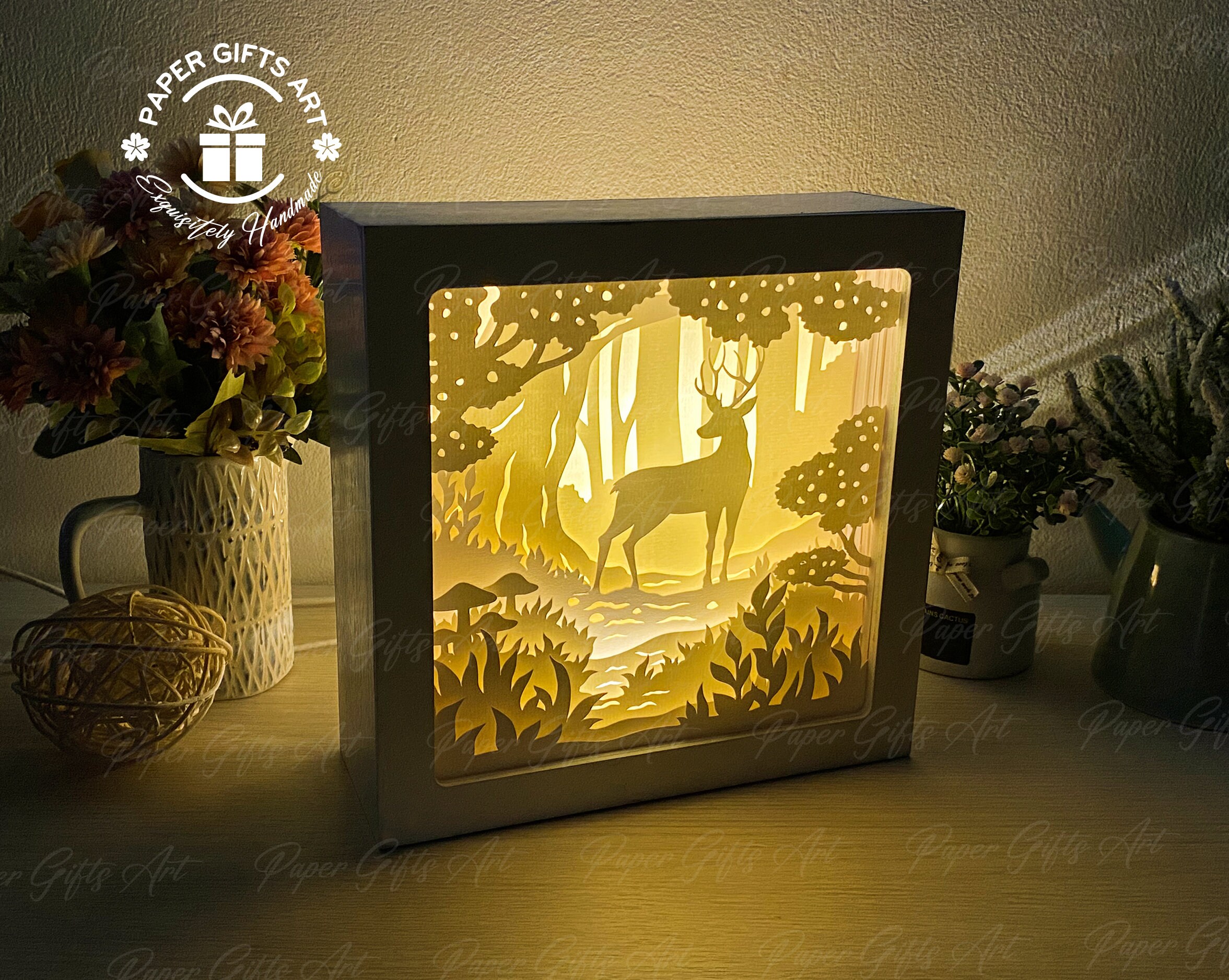 Deer in the Forest Shadow Box, SVG Animal Shadow Box, 3D Paper Cut