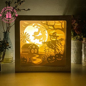 Halloween Scarecrow  Paper Cut Light Box,Shadow Box, 3D Papercut Lightbox Svg File DIY, Cutting Cricut