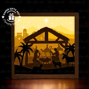 Natività di Gesù 3D Shadow box Template, Jesus Birth Paper Cut Light Box, Shadowbox Cricut, Silhouette file, File digitale, SVG