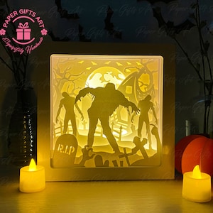 Halloween Zombie 3D Shadow box Template, Halloween Paper Cut Light Box, Shadowbox, Cricut cutting files, Digital File