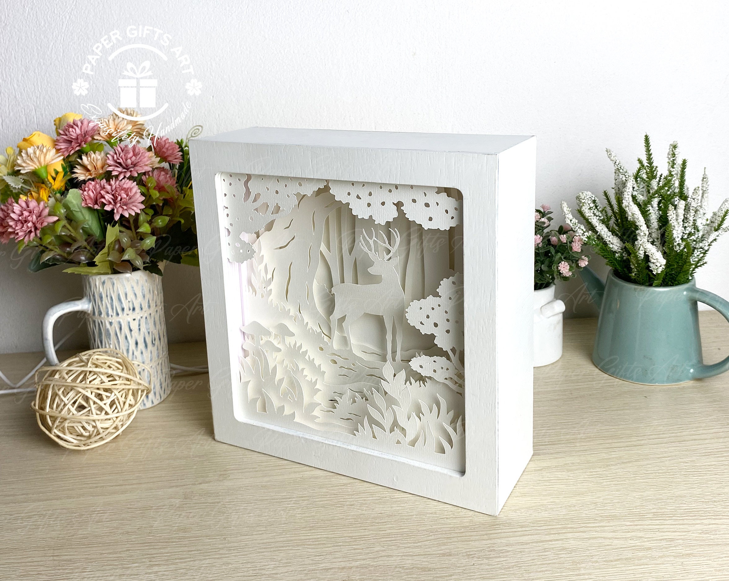 Deer in the Forest Shadow Box, SVG Animal Shadow Box, 3D Paper Cut ...