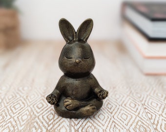 Handmade yoga pose rabbit, Lotus pose sculpture for gift, Yoga lover gift decor, Small gold bunny figurine, Yogi room decor, Meditation nook