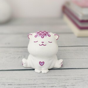 Small white cat figurine, Cat lover gift idea, Handmade animal figurines, Cute kitten sculpture, Chubby cat figure, Smiling kitty sculpture.