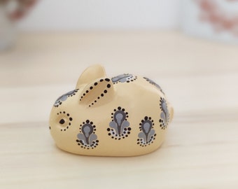 Yellow and brown rabbit figure, Small funny bunny figurine, Handmade animal statuettes, Decorative rabbit statuette, Lovely rabbit sculpture