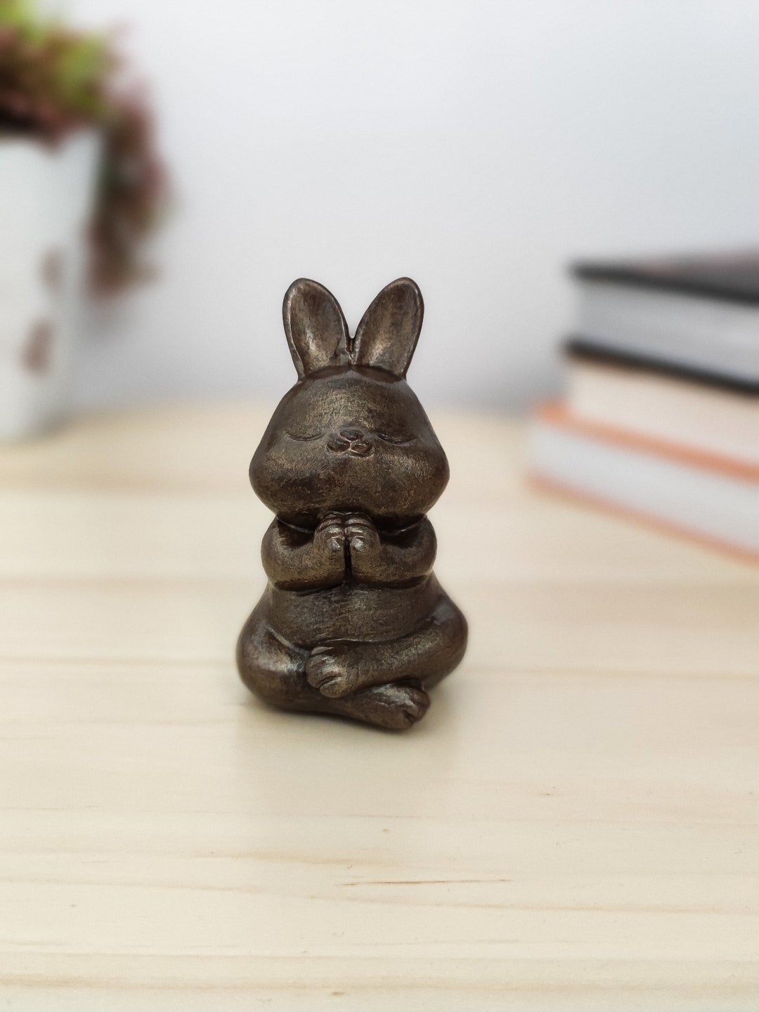 Small Gold Rabbit Figurine, Meditating Rabbit Statue, Handmade Meditating Animal, Minimalist
