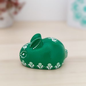 Small green rabbit sculpture, Cute little animal figures, Desk funny pets, Adorable bunny figurine, Rabbit miniature for bunny lover gift