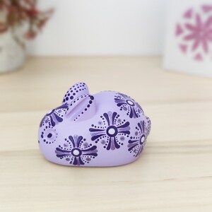 Small rabbit figurine for desk decor, Decorative purple bunny figure, Cute bunny miniature statue, Handmade animal figurines for tabletop