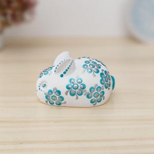Handmade small rabbit decor, Floral bunny figurine, Handcrafted cute bunnies, Animal sculpture, Floral rabbit for desk, Bunny lover gift.