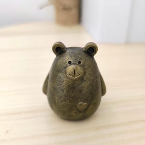 Bear figure in gold color, Decorative animal figurine, Handmade bear statue for gift, Figurine for animal lovers, Adorable animal decor.