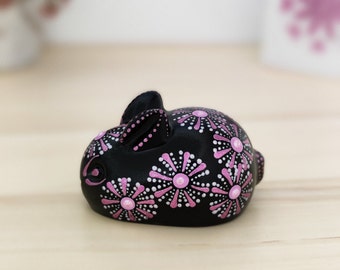 Small Rabbit sculpture for home decor, Black rabbit statue for gift, Cute handmade bunny figurine, Kawaii bunny figure for rabbit lovers