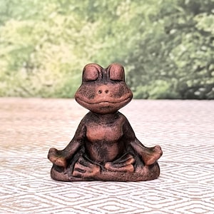 Handmade zen frog statue, Gift for meditation and yoga lovers, Peaceful animal sculpture for home decor, Lotus pose animal figurine.