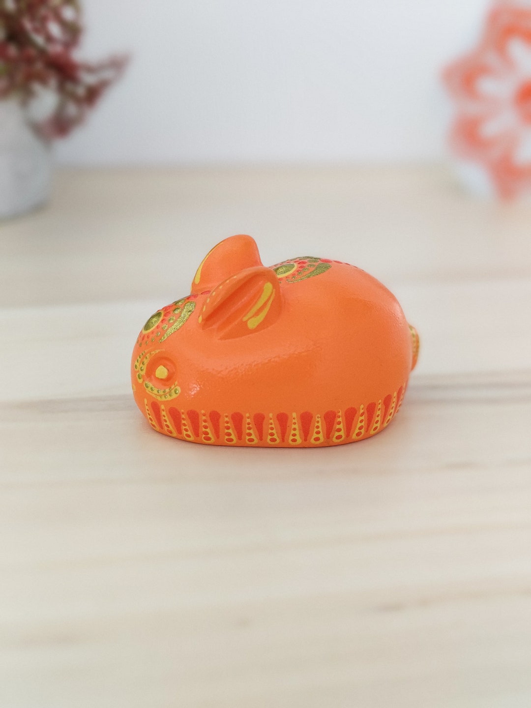 Mini Rabbit Figurine for Bunny Lover Decor, Cute Orange Handmade Rabbit ...