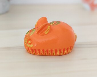Mini rabbit figurine for bunny lover decor, Cute orange handmade rabbit sculpture, Handcrafted animal figures, Cute rabbit statue for room
