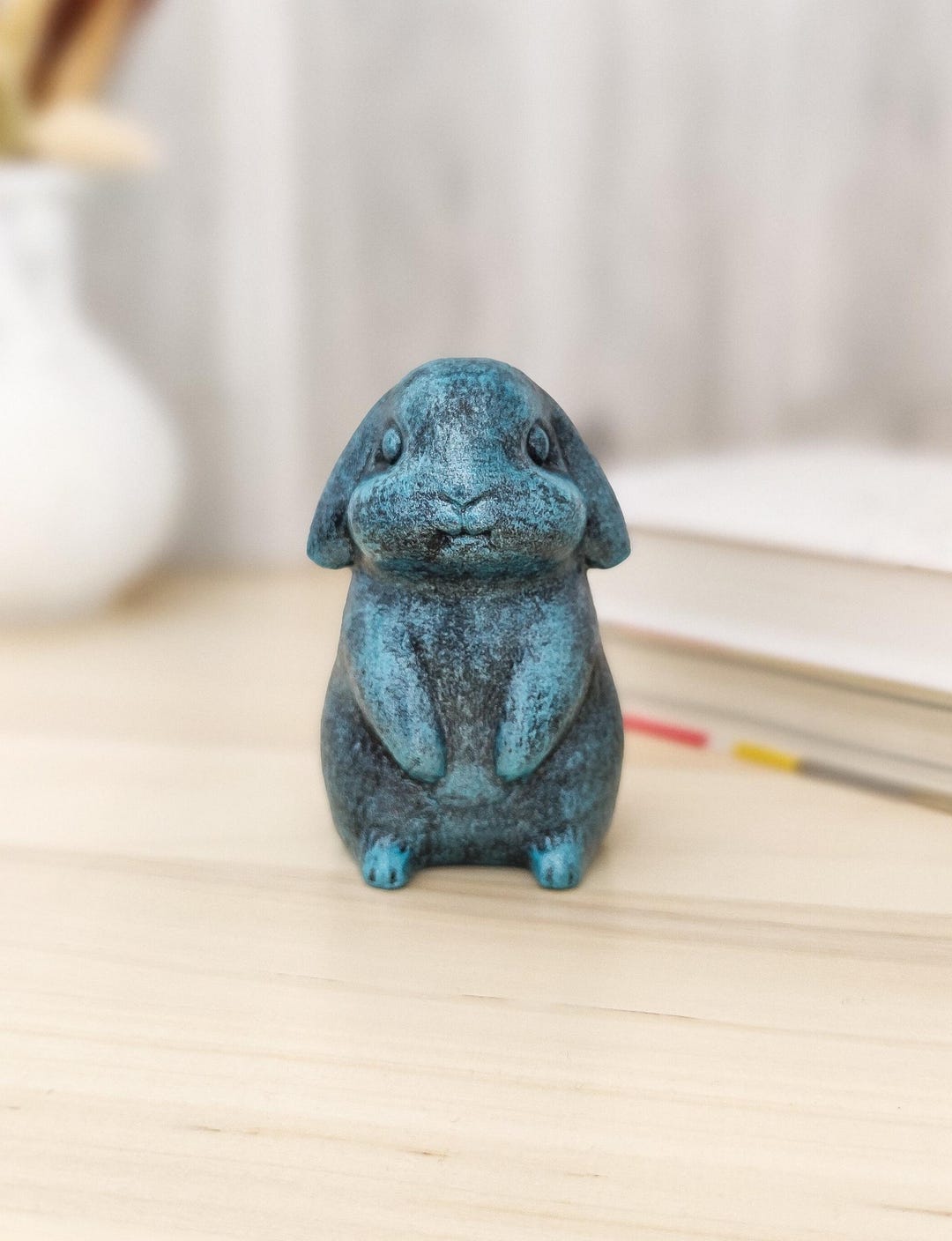 Blue Lop Rabbit Figurine, Little Floppy Ears Bunny Figure, Handmade ...