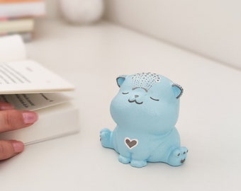 Small blue cat figurine for office decor, Handmade chubby kitten, Zen cat for yogi gift, Japanese kitty for animal lover