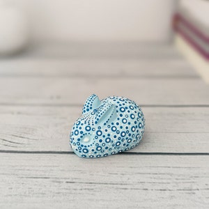 Cute blue rabbit figurine, Small bunny statue for gift, Small animal figure for home, Indoor rabbit sculpture, Lucky bunny for decor