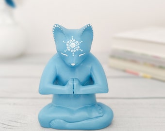 Handmade cat sculpture, Yoga figurine, Buddha cat figure, Animal lover decor, Cat doing yoga, Tabletop animal figurine, Decorative kitten.