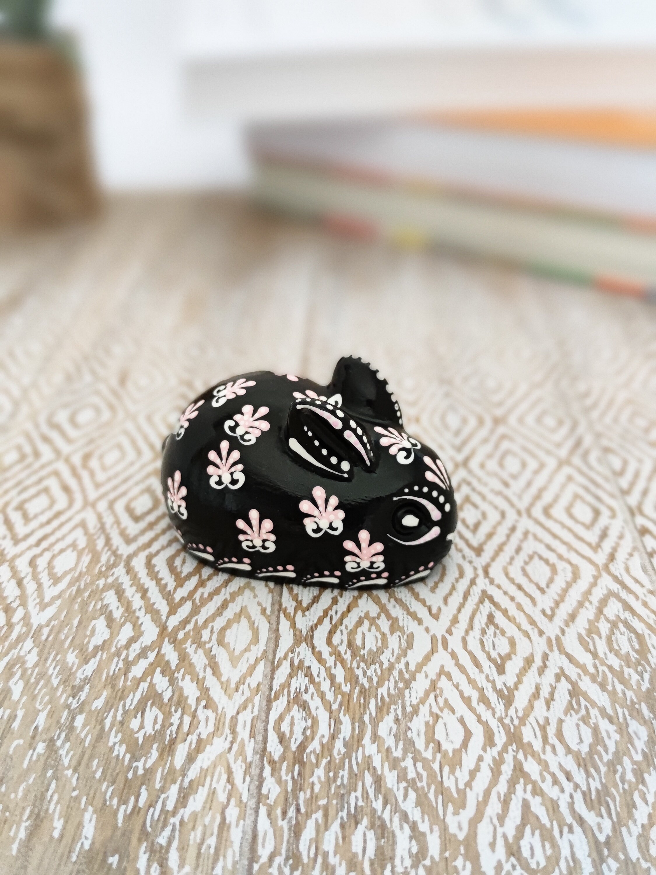 Small black rabbit statue, Little baby bunny figurine, Small lucky rabbit for tabletop, Tabletop bunny for luck, Rabbit figure for collect