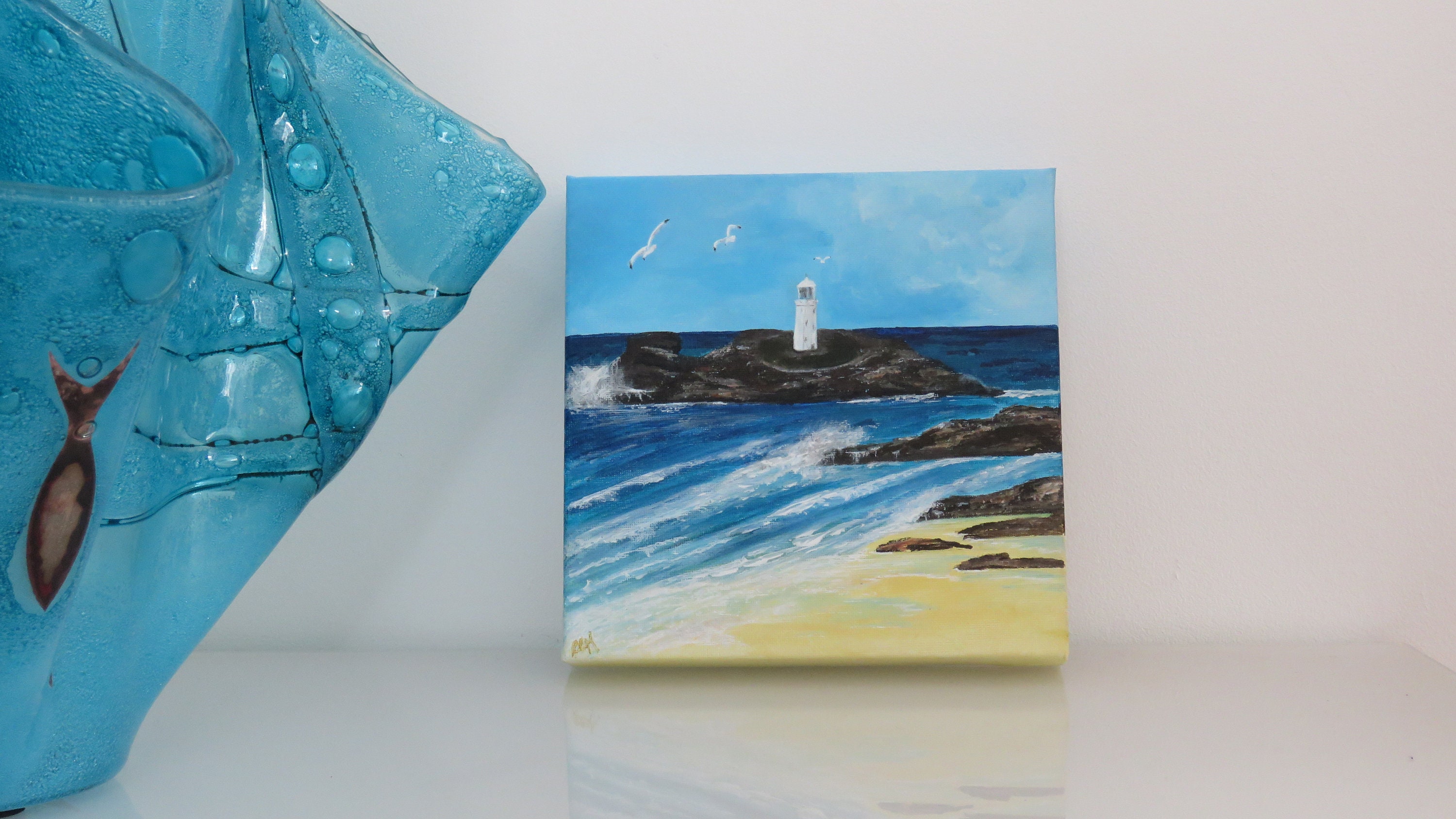 Godrevy Lighthouse Original Signed Painting Etsy