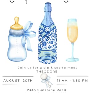 Sip & See Baby Boy Invitation, Sip and See Girl Invitation, Baby Announcement, Invitation Template