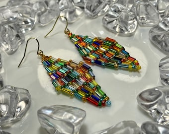 Colorful Diamond Beaded Earrings