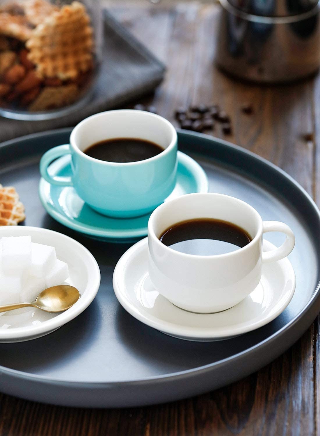 Set of 6 Stackable Espresso Cups with Saucers and Metal Stand Etsy