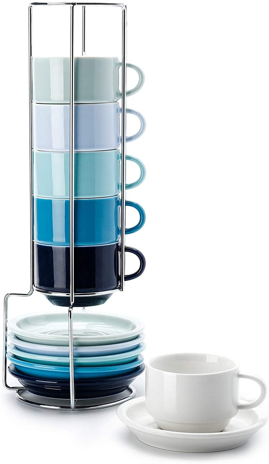Set of 6 Stackable Espresso Cups with Saucers and Metal Stand Etsy