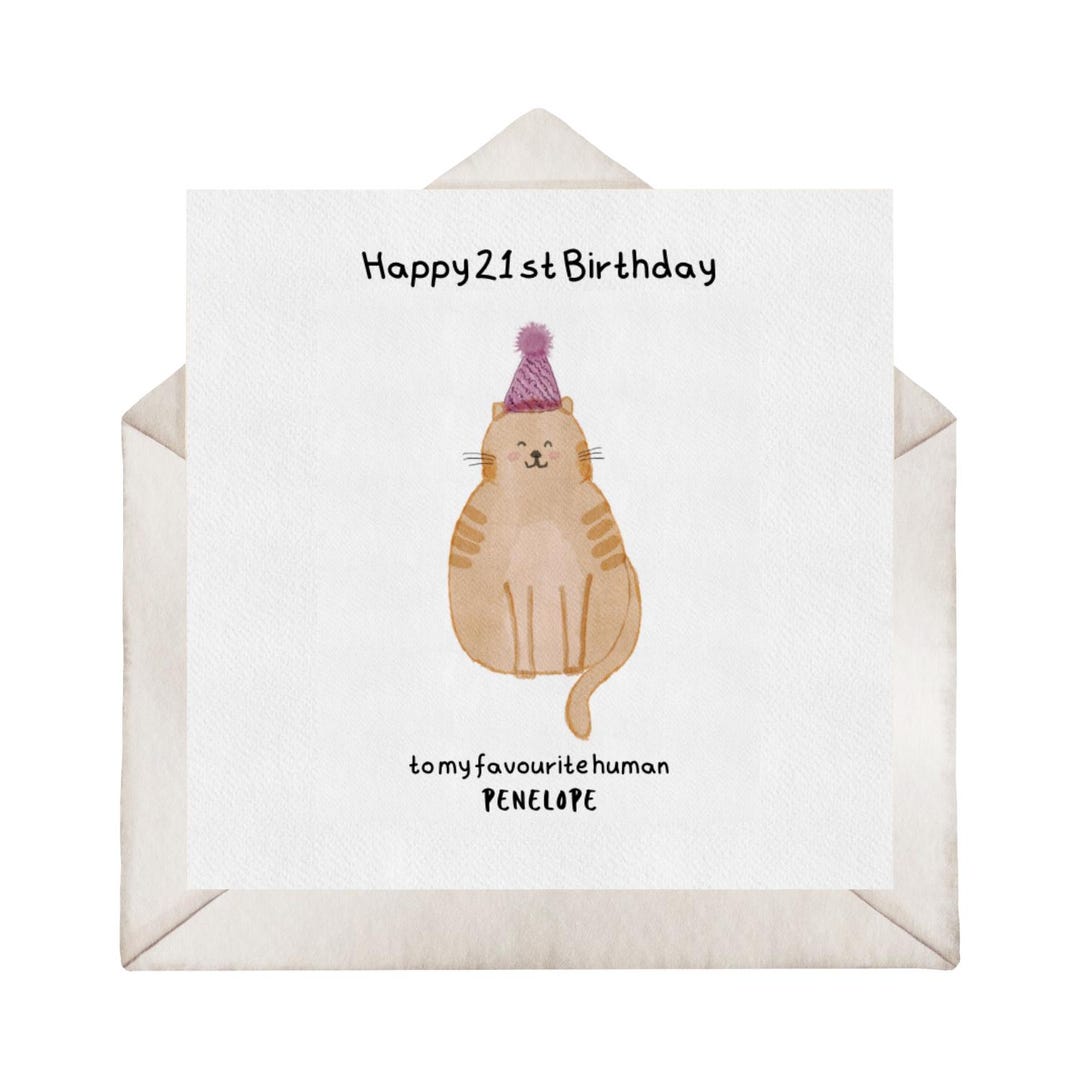 Happy Birthday Card Cute Cat in Party Hat - Personalised Card - Etsy UK