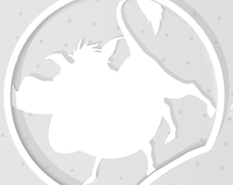 May include: White silhouette of a mythical creature with a long tail and horns, resembling a bull or a unicorn, inside a circle.