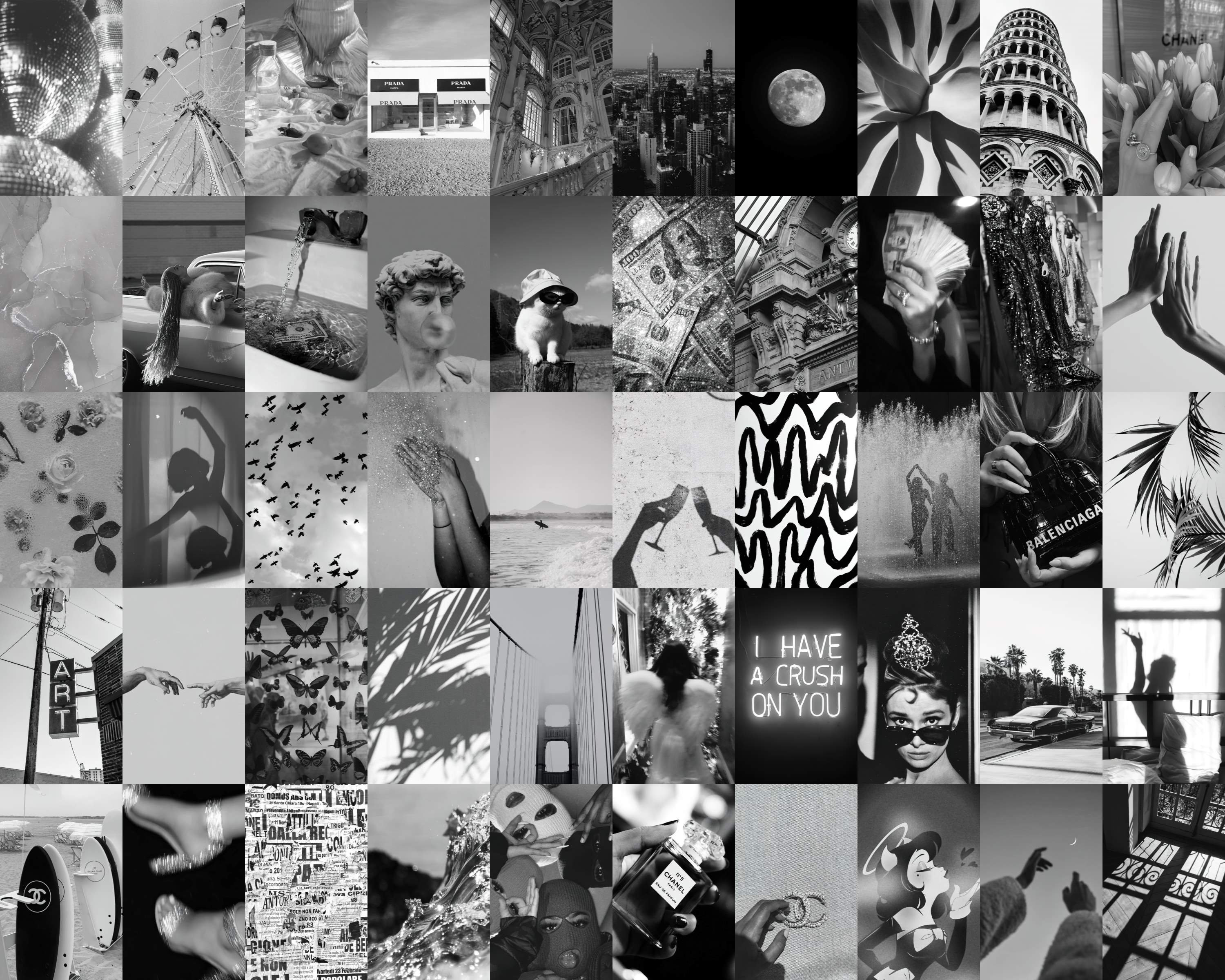 Kit collage mur noir et blanc Esthétique Boujee B&W - Etsy France