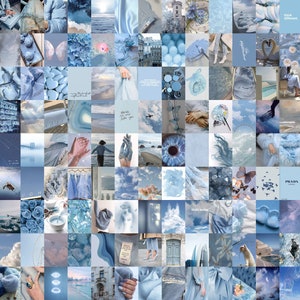 150+ PCS Soft Blue Wall Collage Kit, Baby Blue, Fifty Shades Of Blue, DIGITAL Prints, Boho Room Decor