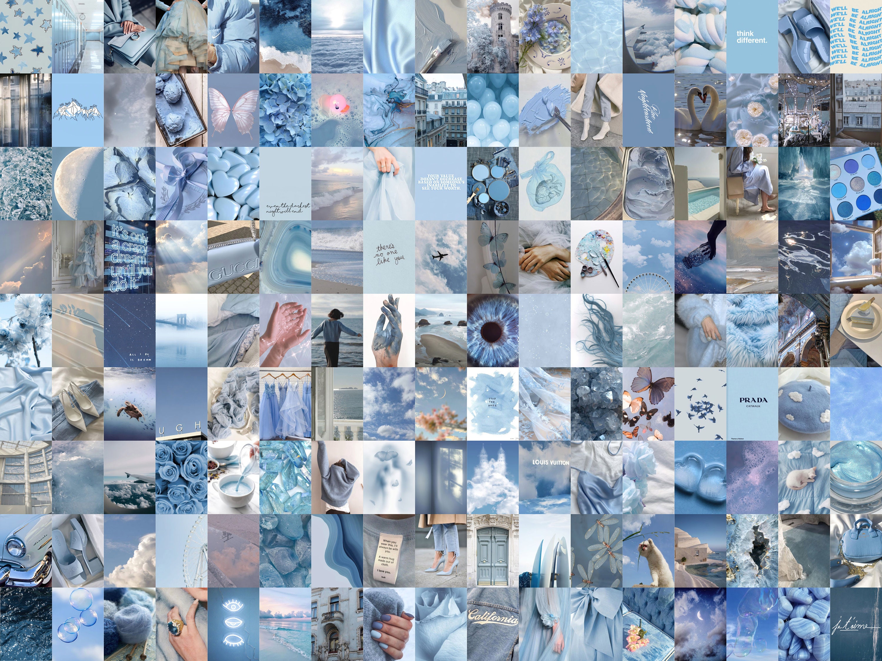 110 PCS Baby Blue Wall Collage Kit Soft Blue Aesthetic Photo