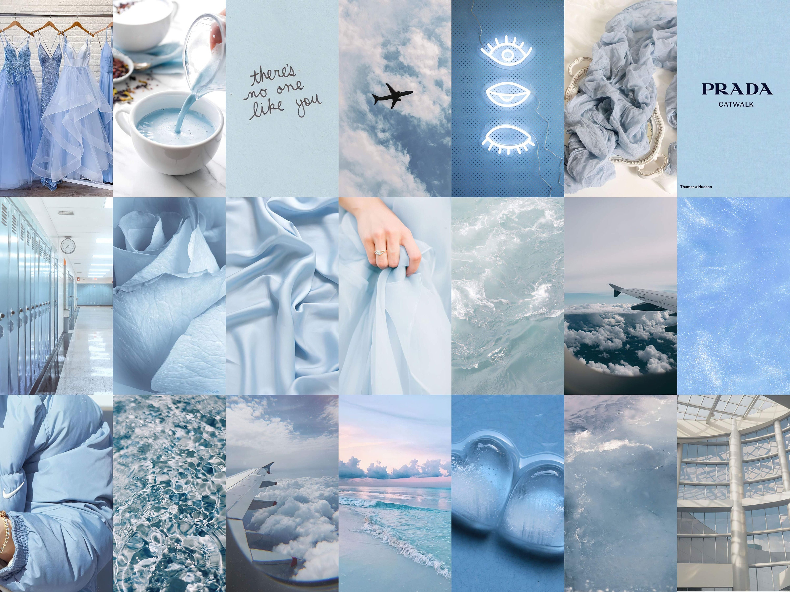 150 PCS Soft Blue Wall Collage Kit, Baby Blue, Fifty Shades of Blue