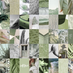 40PCS Sage Green Wall Collage Kit Boho Aesthetic Digital Prints in Black and White Sage Green Room Decor for Dorm Wall Instant Download