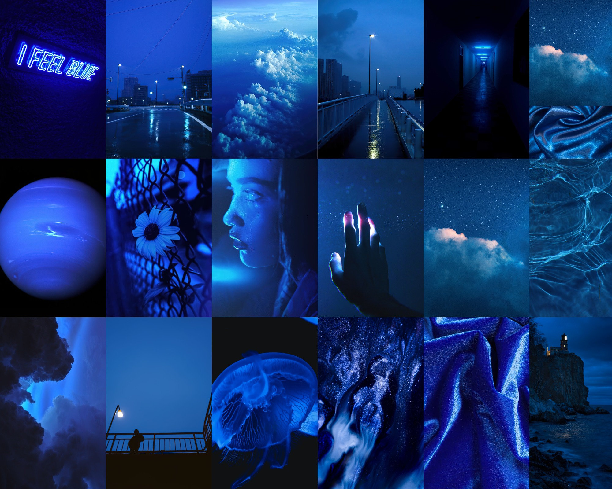 Dark Blue Wall Collage Kit, Grunge Blue Aesthetic, DIGITAL Prints