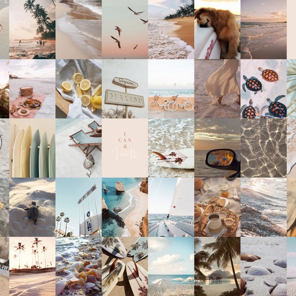Kit de collage de pared de playa de 40PCS, kit de pared Summer Vibes, impresiones digitales, decoración estética de la habitación