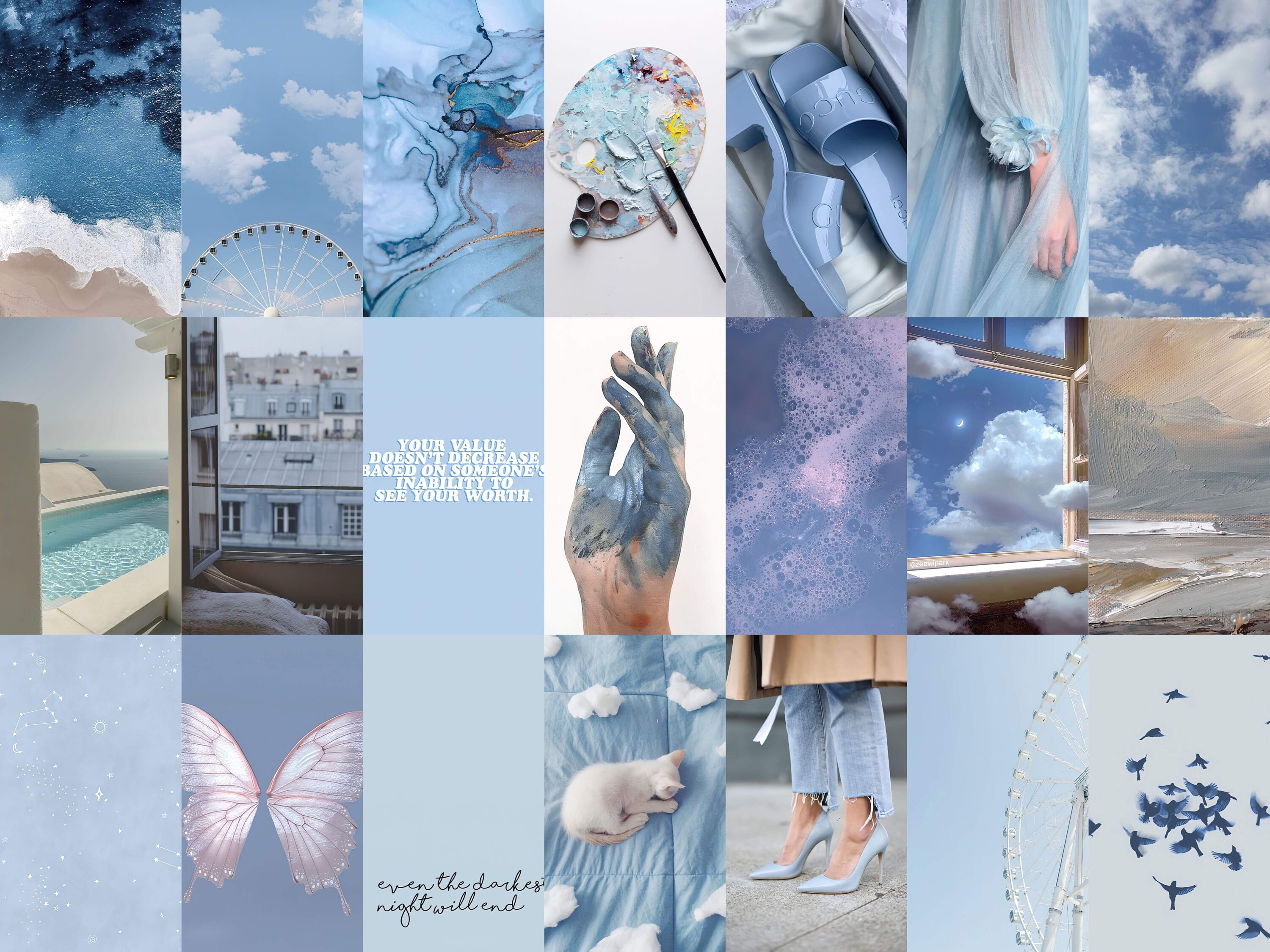 150 PCS Soft Blue Wall Collage Kit, Baby Blue, Fifty Shades of Blue