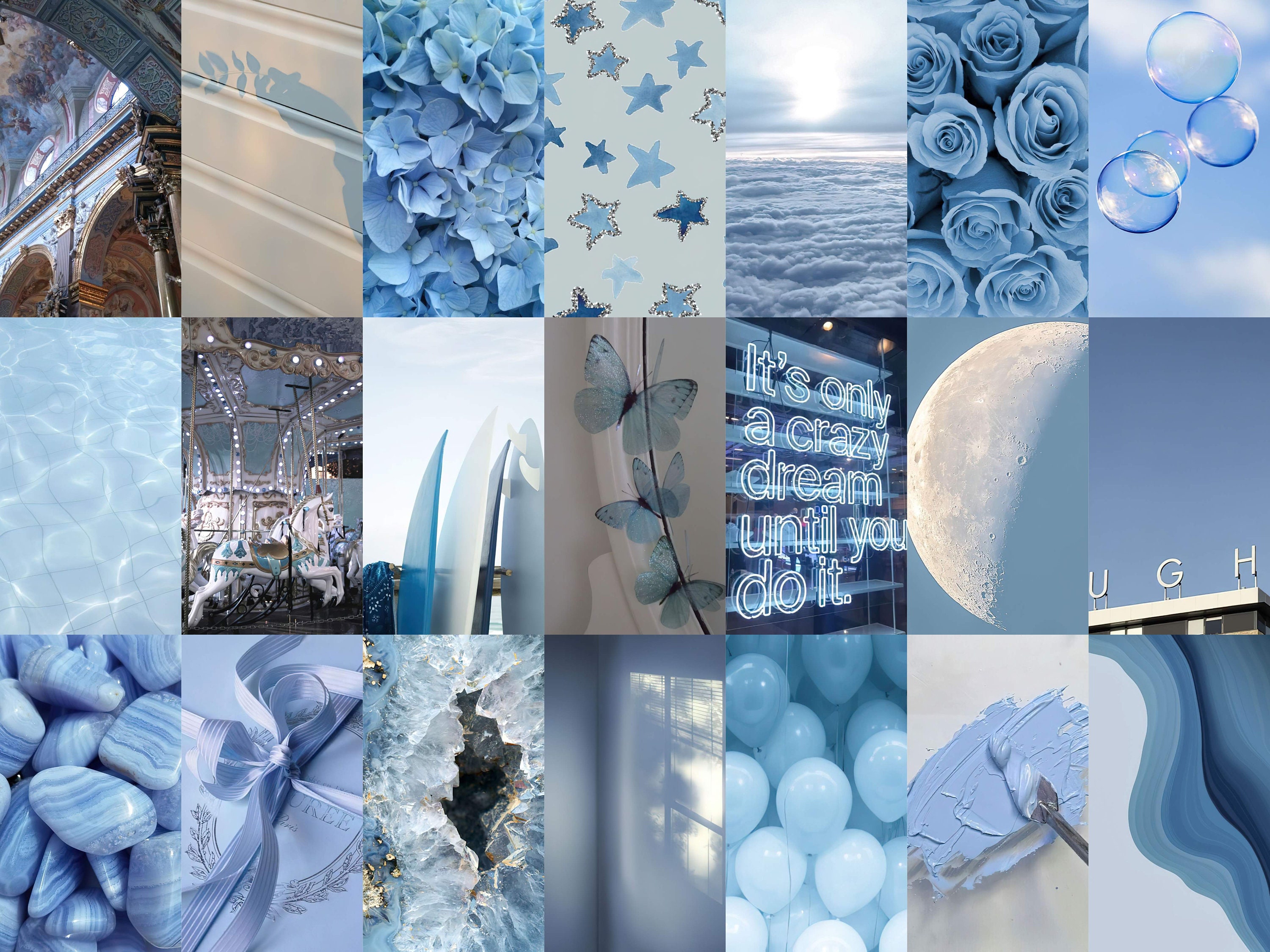 150 PCS Soft Blue Wall Collage Kit, Baby Blue, Fifty Shades of Blue