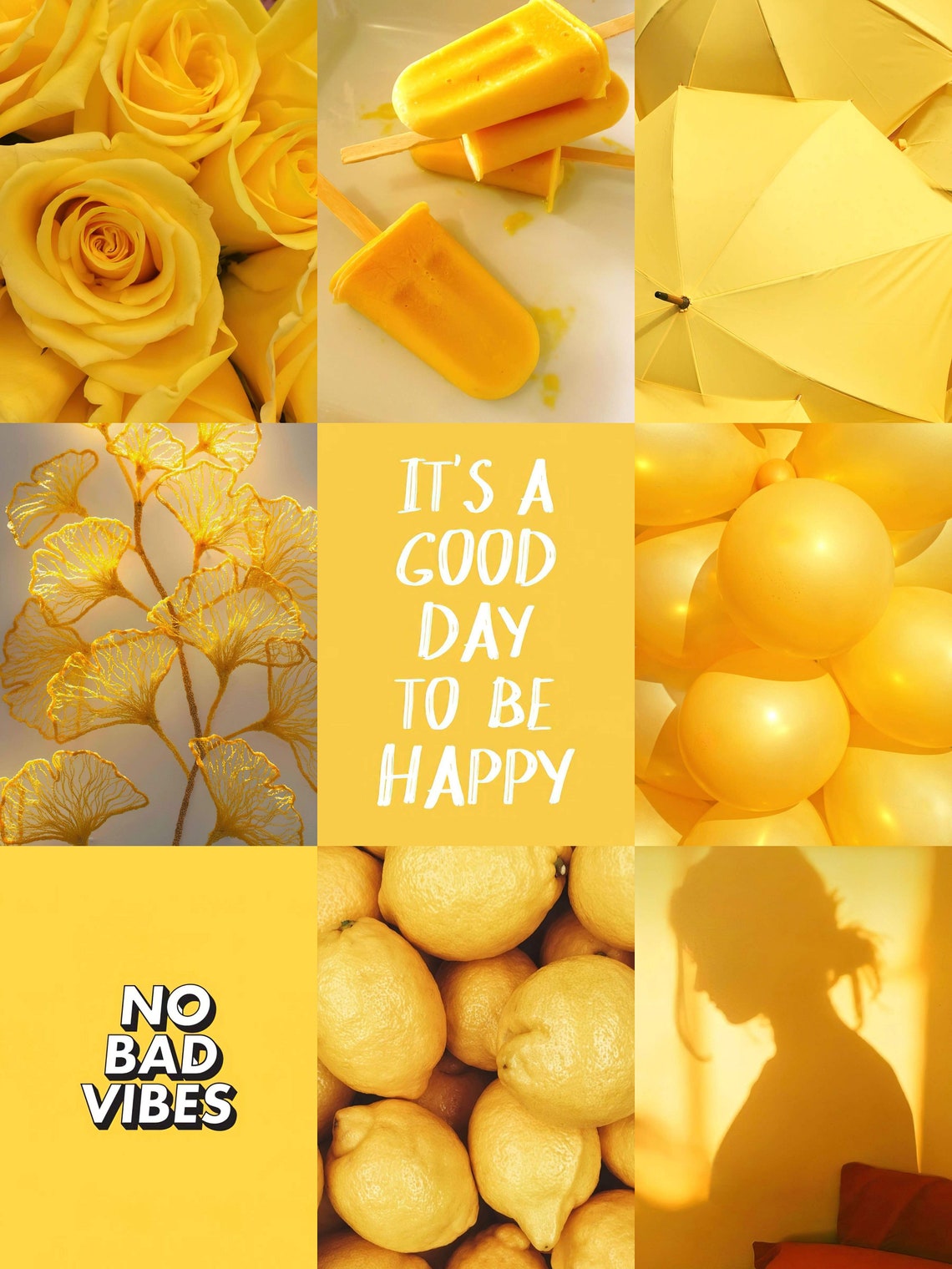 100 Yellow Aesthetic Wall Collage Kit, DIGITAL Prints, Aesthetic Room