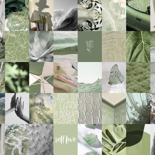 Sage Green Wall Collage Kit Boho Black and White Aesthetic - Etsy